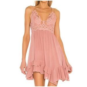 Free People NWT Women's Adella Slip Dress Rose Lace Ruffle Smocked Flowy Boho XS